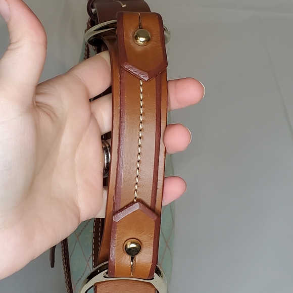 Dooney & Bourke leather and teal canvas watermelon hobo purse - Picture 3 of 10